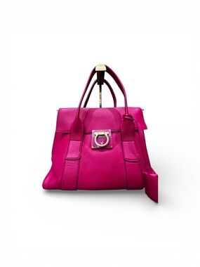 Salvatore Ferragamo Gancini Lock Satchel – Fuchsia Leather with COA